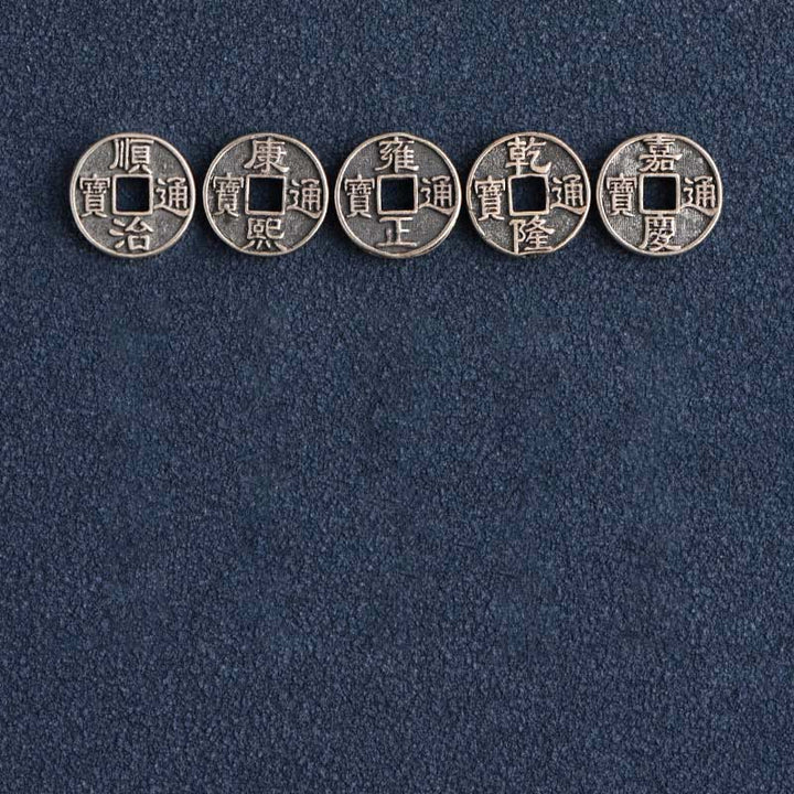 Bracelet de Buddha Stones tressé en argent sterling 925 avec cinq pièces de l'empereur et cordon rouge