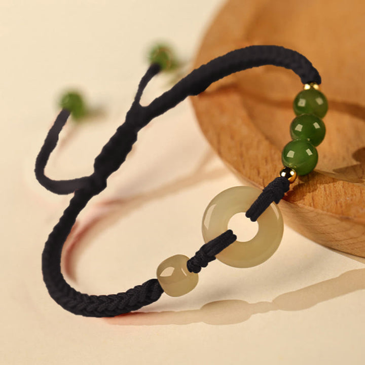 Bracelet de protection et de chance en jade naturel Hetian Buddha Stones et boucle de paix en fil rouge
