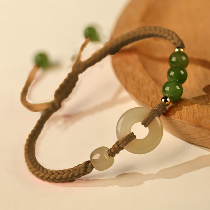 Bracelet de protection et de chance en jade naturel Hetian Buddha Stones et boucle de paix en fil rouge