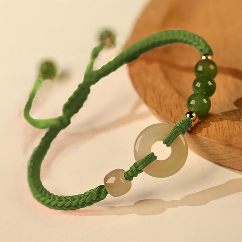 Bracelet de protection et de chance en jade naturel Hetian Buddha Stones et boucle de paix en fil rouge
