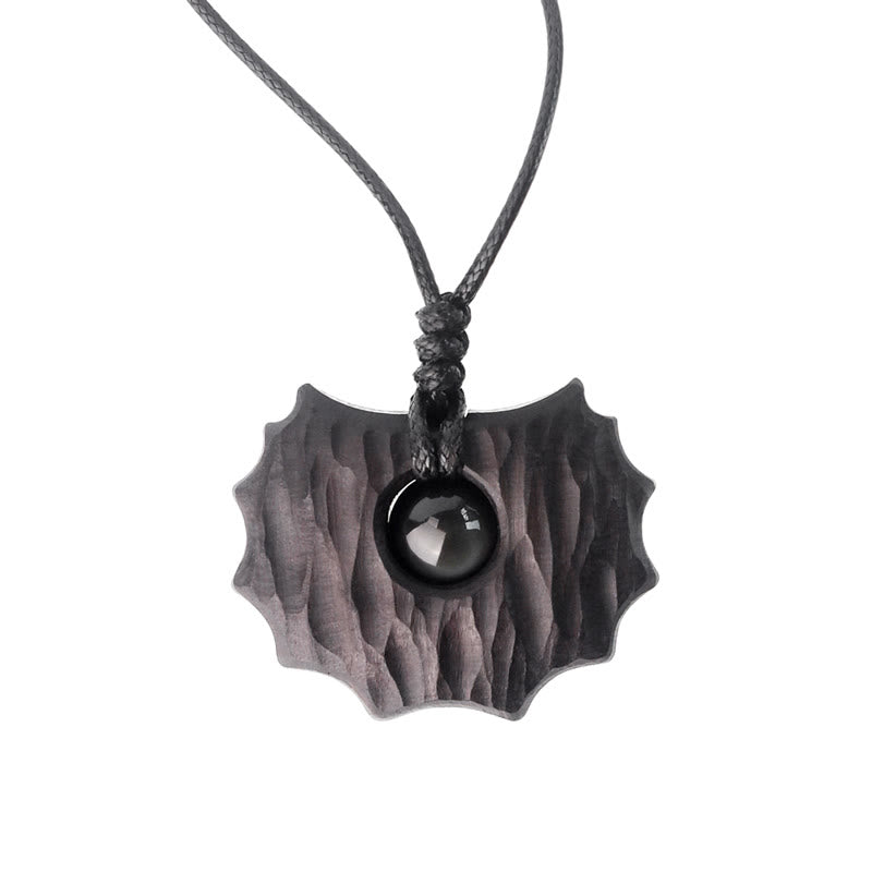 Collier pendentif en obsidienne en bois d'ébène et Buddha Stones de forme irrégulière pour la paix et le calme
