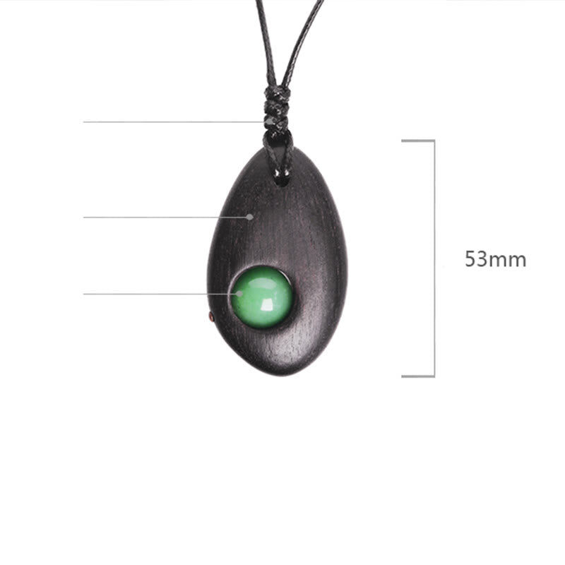 Buddha Stones Collier pendentif paix calme en bois d'ébène et aventurine verte
