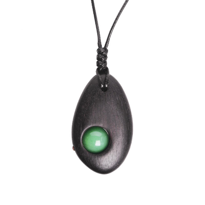 Buddha Stones Collier pendentif paix calme en bois d'ébène et aventurine verte