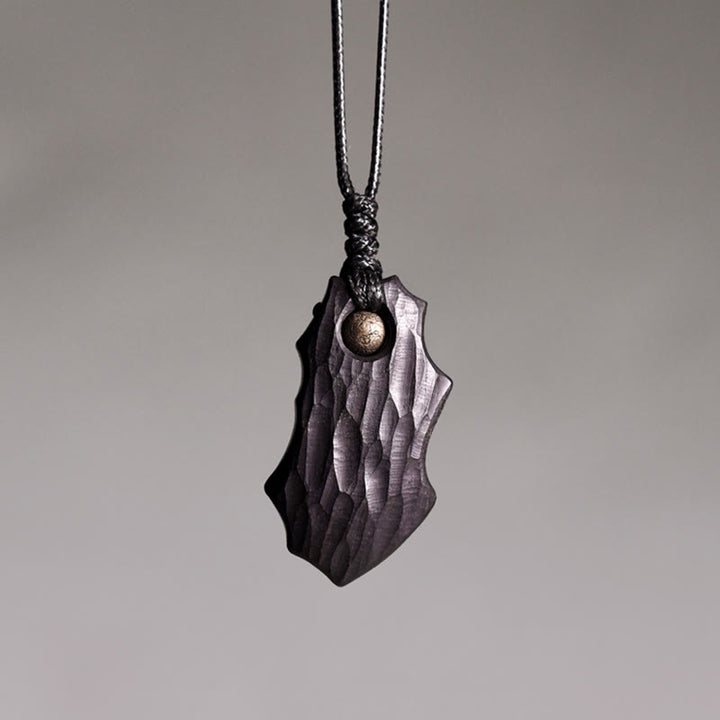 Collier pendentif en perles de cuivre de forme irrégulière en bois d'ébène et Buddha Stones