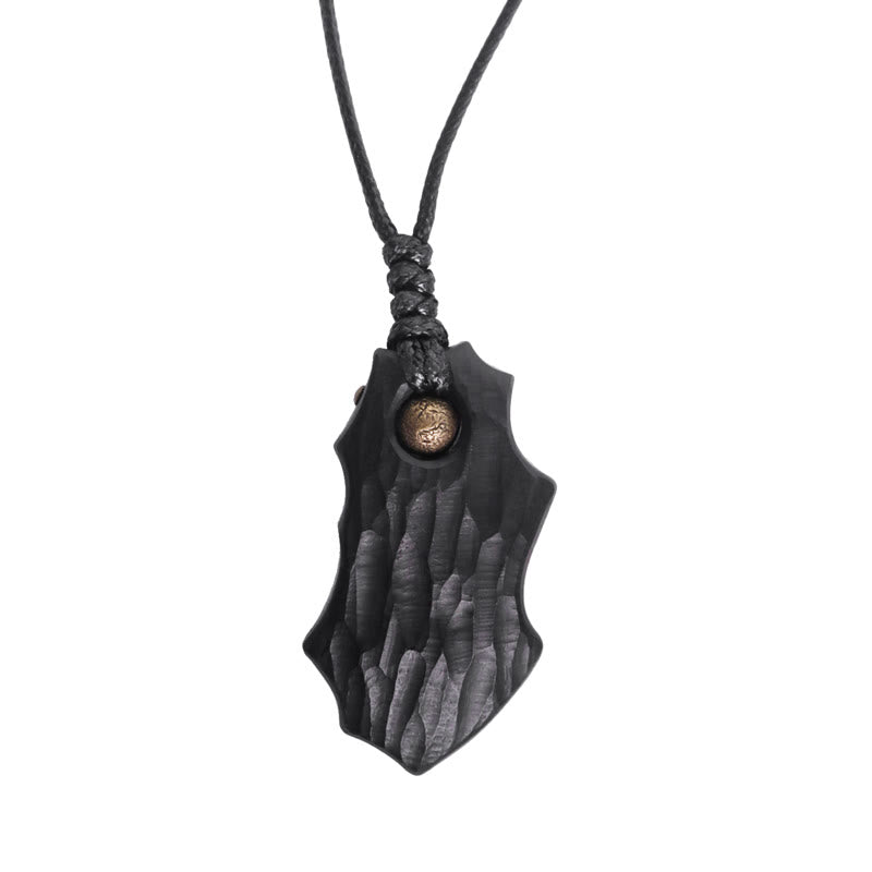Collier pendentif en perles de cuivre de forme irrégulière en bois d'ébène et Buddha Stones
