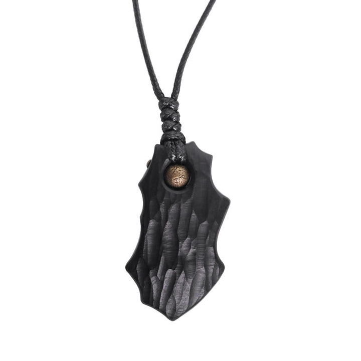 Collier pendentif en perles de cuivre de forme irrégulière en bois d'ébène et Buddha Stones