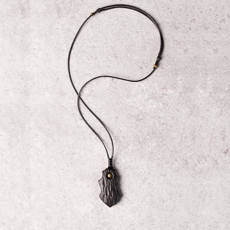 Collier pendentif en perles de cuivre de forme irrégulière en bois d'ébène et Buddha Stones