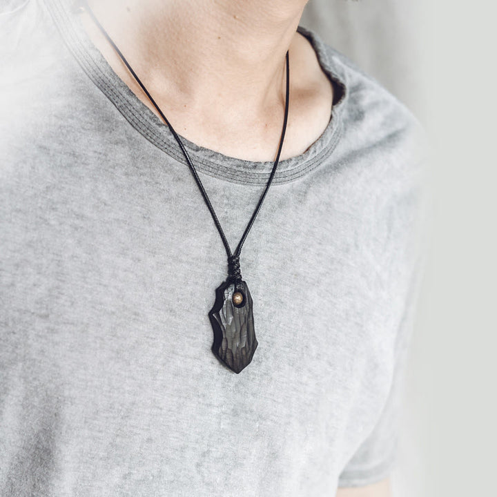 Collier pendentif en perles de cuivre de forme irrégulière en bois d'ébène et Buddha Stones