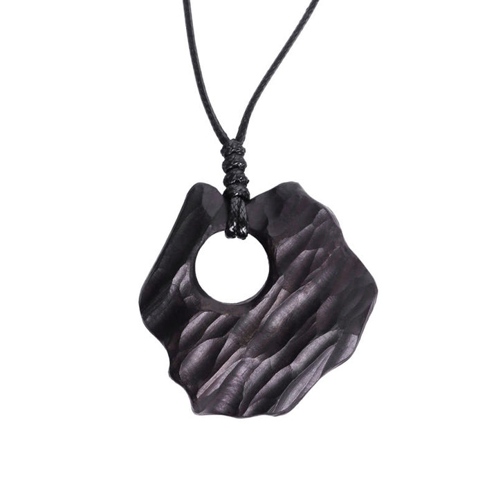 Collier pendentif en bois d'ébène avec Buddha Stones, forme creuse irrégulière, équilibre de la paix