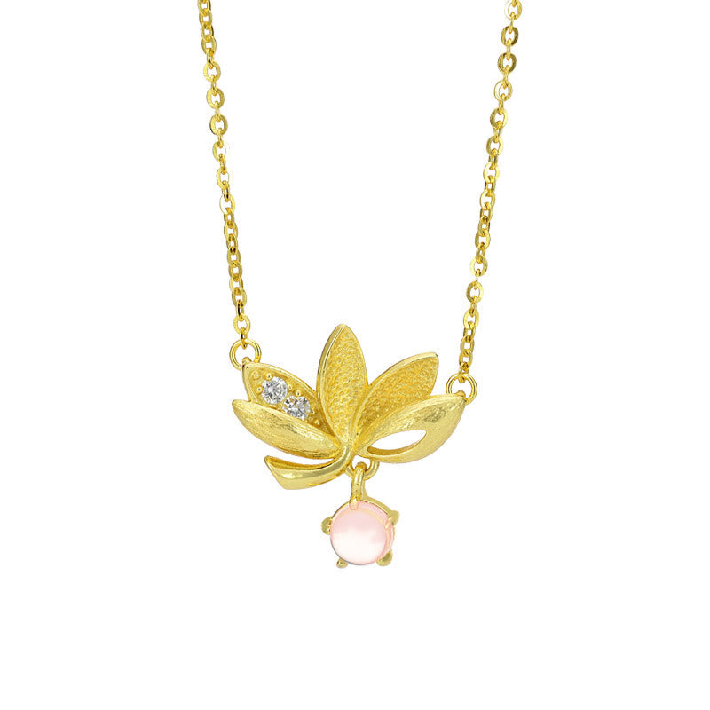 Collier pendentif en argent sterling 925 Buddha Stones et lotus pour éloigner les mauvais esprits - Lotus en argent sterling 925 plaqué or 18 carats - image 2