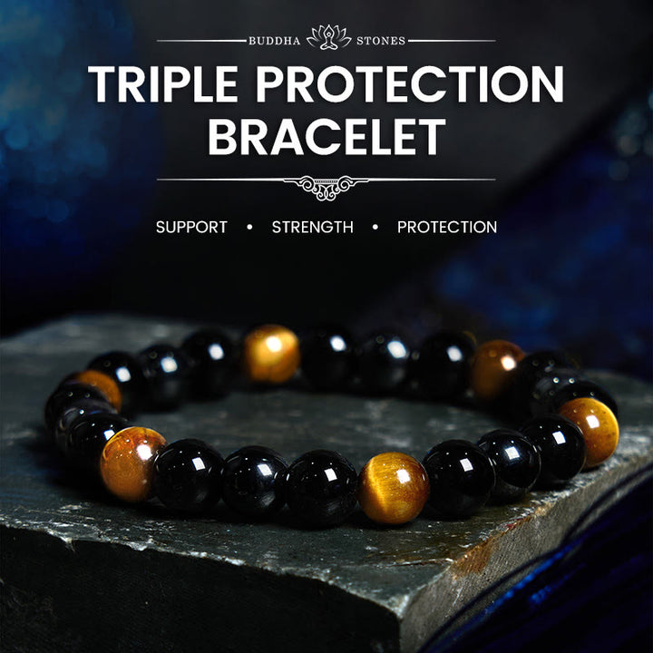 Bracelet puissant et positif en obsidienne et hématite œil de tigre naturel de Buddha Stones