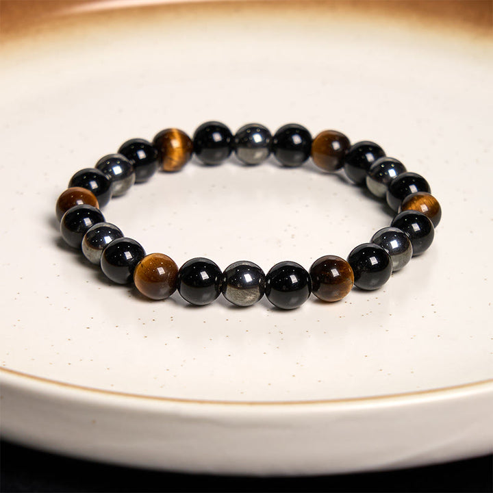 Bracelet puissant et positif en obsidienne et hématite œil de tigre naturel de Buddha Stones