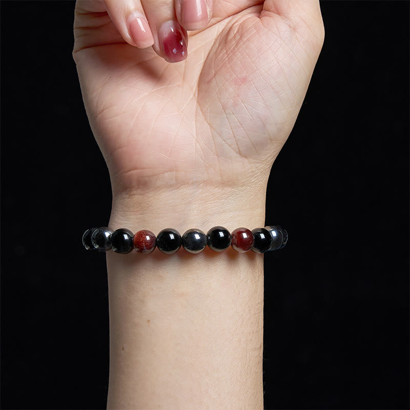 Bracelet puissant et positif en obsidienne et hématite œil de tigre naturel de Buddha Stones