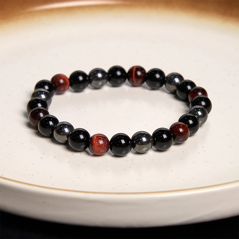 Bracelet puissant et positif en obsidienne et hématite œil de tigre naturel de Buddha Stones