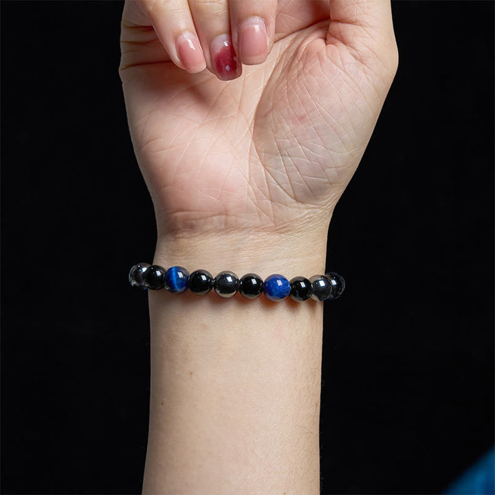 Bracelet puissant et positif en obsidienne et hématite œil de tigre naturel de Buddha Stones