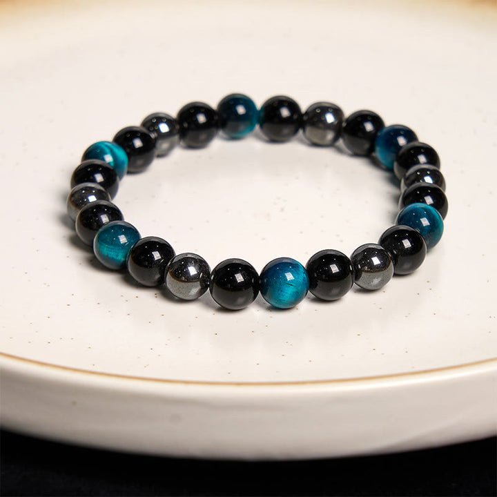 Bracelet puissant et positif en obsidienne et hématite œil de tigre naturel de Buddha Stones