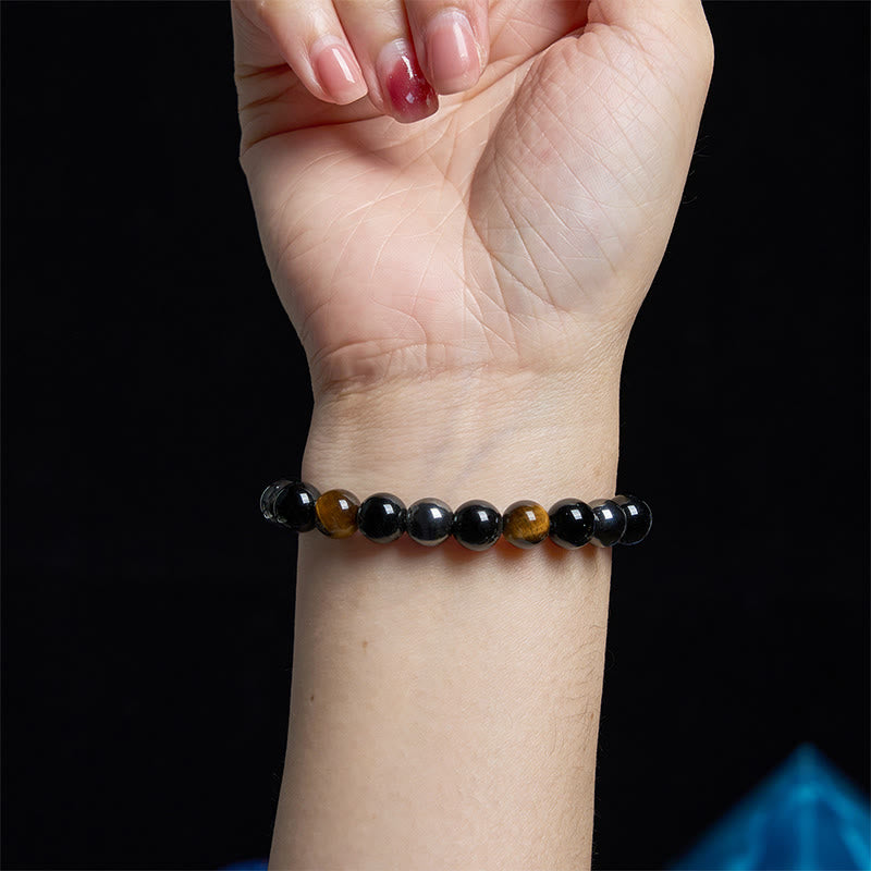 Bracelet puissant et positif en obsidienne et hématite œil de tigre naturel de Buddha Stones