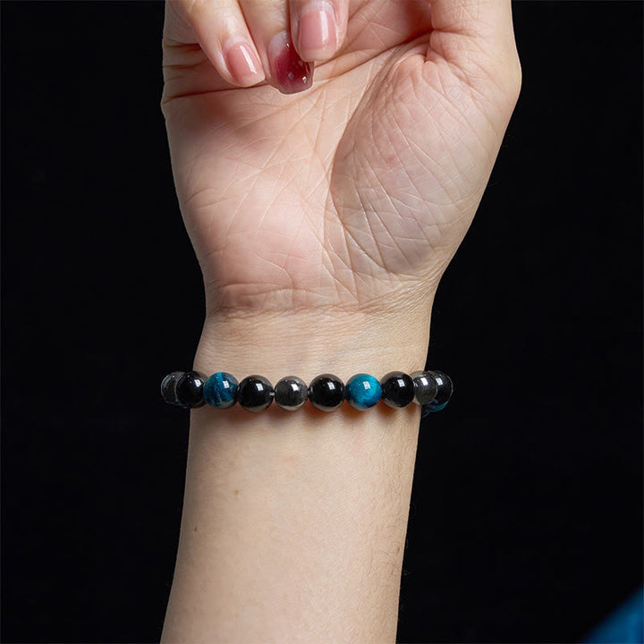 Bracelet puissant et positif en obsidienne et hématite œil de tigre naturel de Buddha Stones