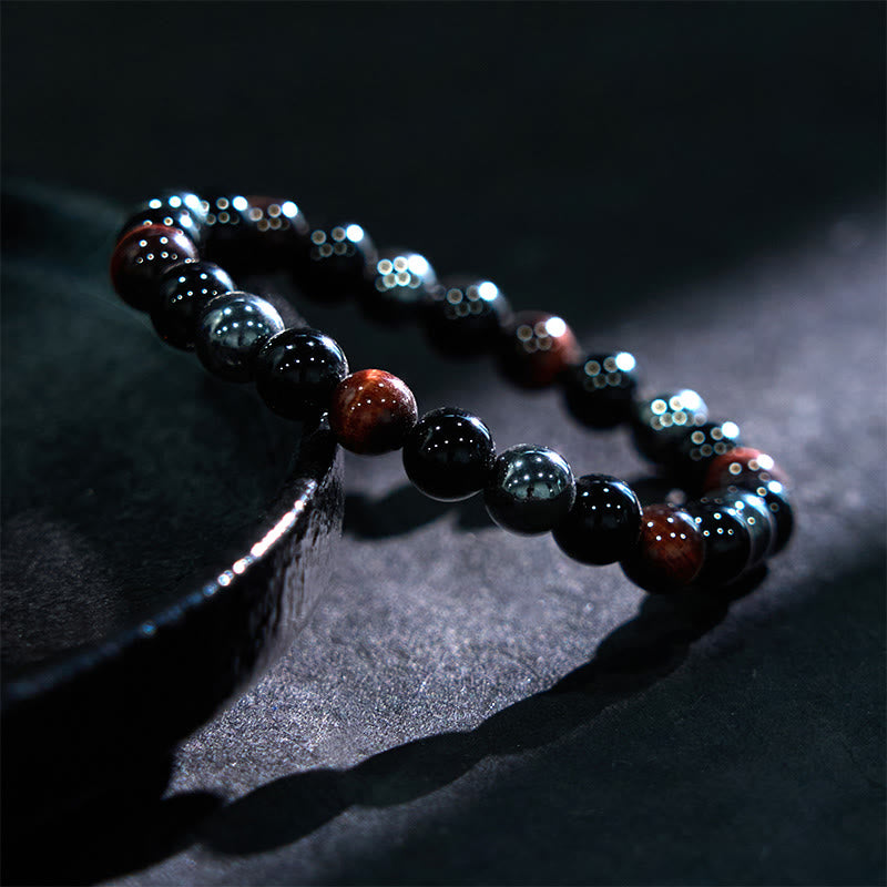 Bracelet puissant et positif en obsidienne et hématite œil de tigre naturel de Buddha Stones