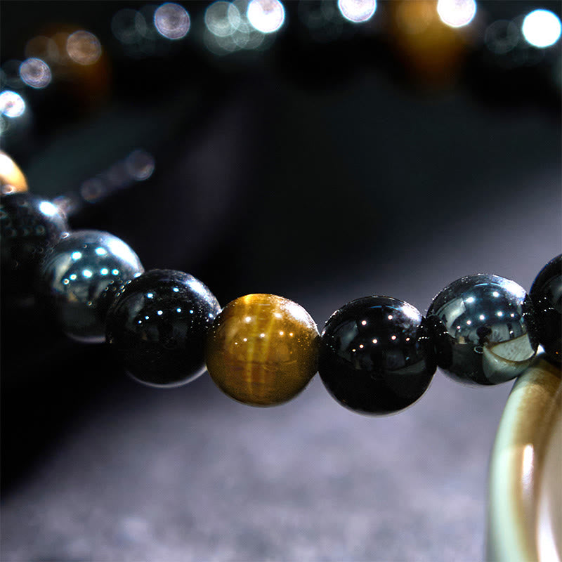 Bracelet puissant et positif en obsidienne et hématite œil de tigre naturel de Buddha Stones