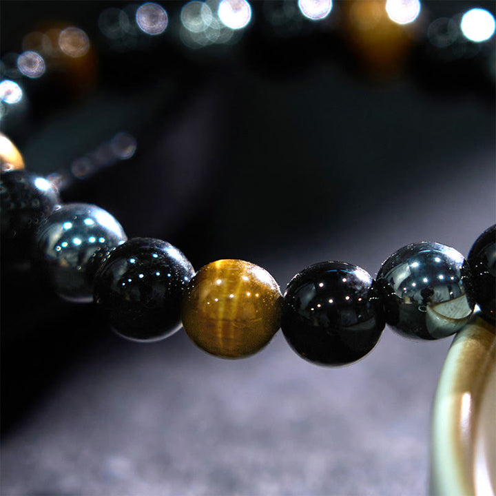 Bracelet puissant et positif en obsidienne et hématite œil de tigre naturel de Buddha Stones