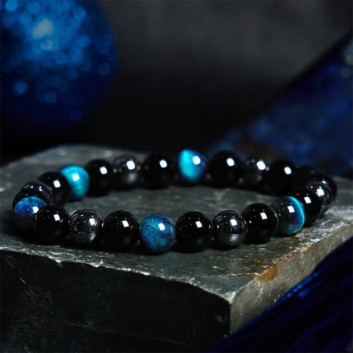 Bracelet puissant et positif en obsidienne et hématite œil de tigre naturel de Buddha Stones