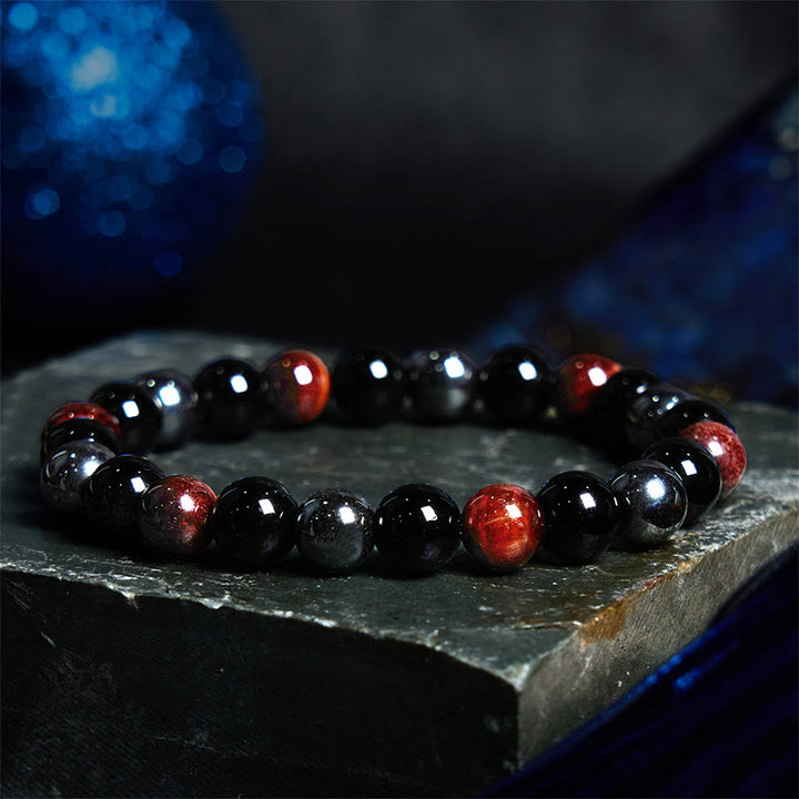 Bracelet puissant et positif en obsidienne et hématite œil de tigre naturel de Buddha Stones