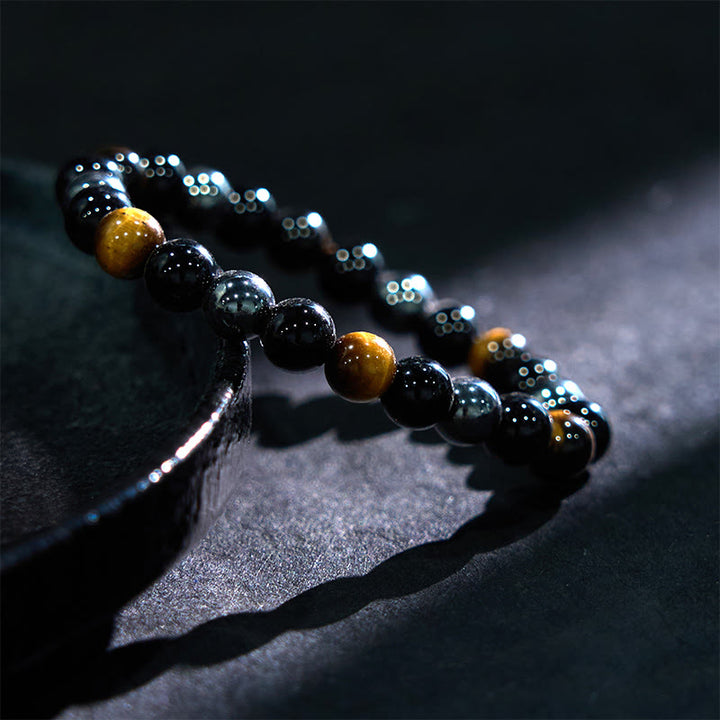 Bracelet puissant et positif en obsidienne et hématite œil de tigre naturel de Buddha Stones