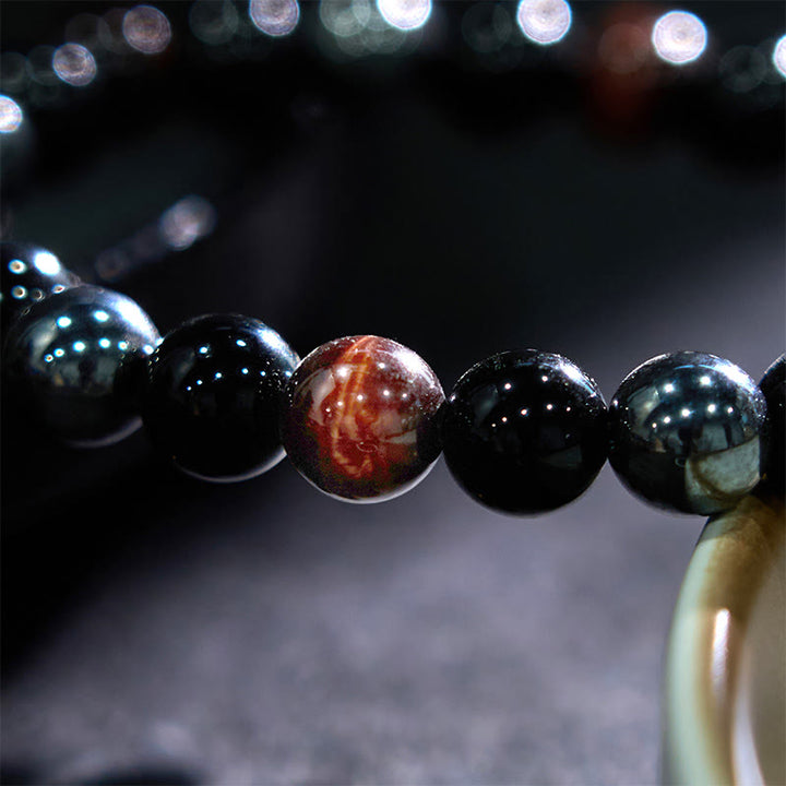 Bracelet puissant et positif en obsidienne et hématite œil de tigre naturel de Buddha Stones