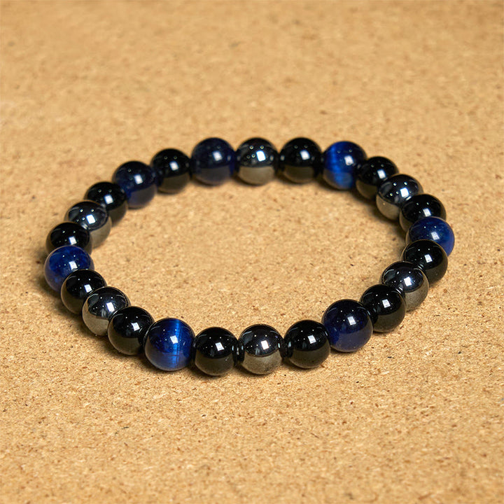 Bracelet puissant et positif en obsidienne et hématite œil de tigre naturel de Buddha Stones