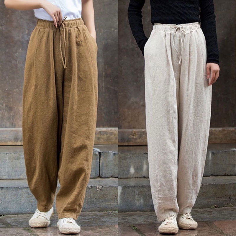 Pantalon femme en coton uni à motif Buddha Stones - image 0