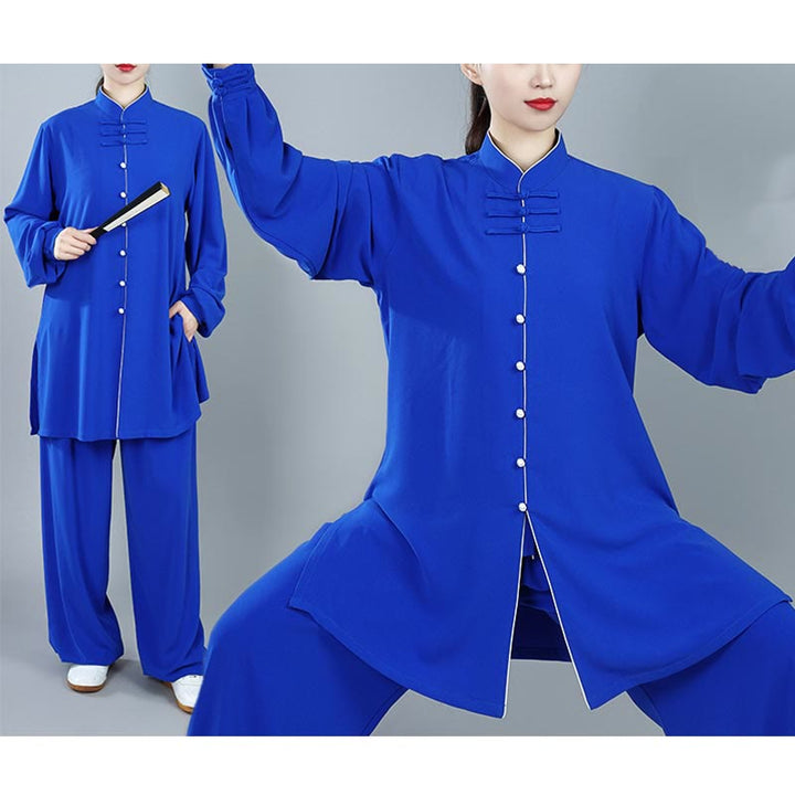 Ensemble de vêtements unisexe en coton avec Buddha Stones , 2 pièces, couleur unie, bouton grenouille, Tai Chi, méditation, Qigong, pratique zen