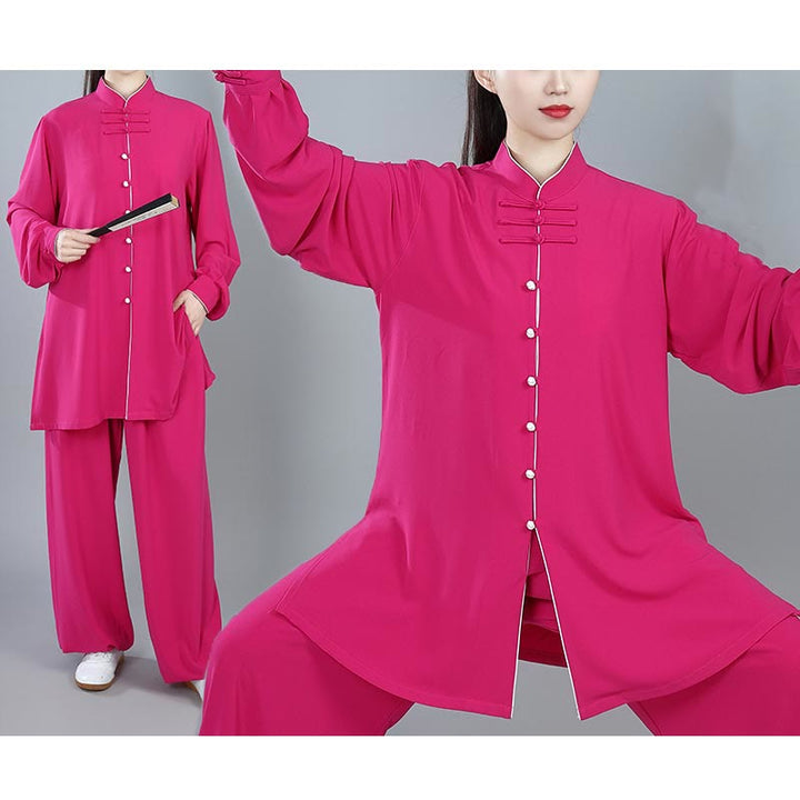 Ensemble de vêtements unisexe en coton avec Buddha Stones , 2 pièces, couleur unie, bouton grenouille, Tai Chi, méditation, Qigong, pratique zen
