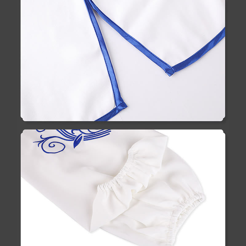 Ensemble de vêtements unisexe en coton avec broderie de fleurs bleues et boutons de grenouille, Buddha Stones, Tai Chi, méditation, Qigong, pratique zen, 2 pièces