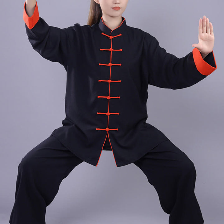 Ensemble de vêtements unisexe en coton et lin avec Buddha Stones, 2 pièces, automne-hiver, bouton grenouille, Tai Chi, méditation, Qigong, pratique zen - Noir - 3XL- Convient aux tailles US/ UK/AU/ EU- XL - image 14