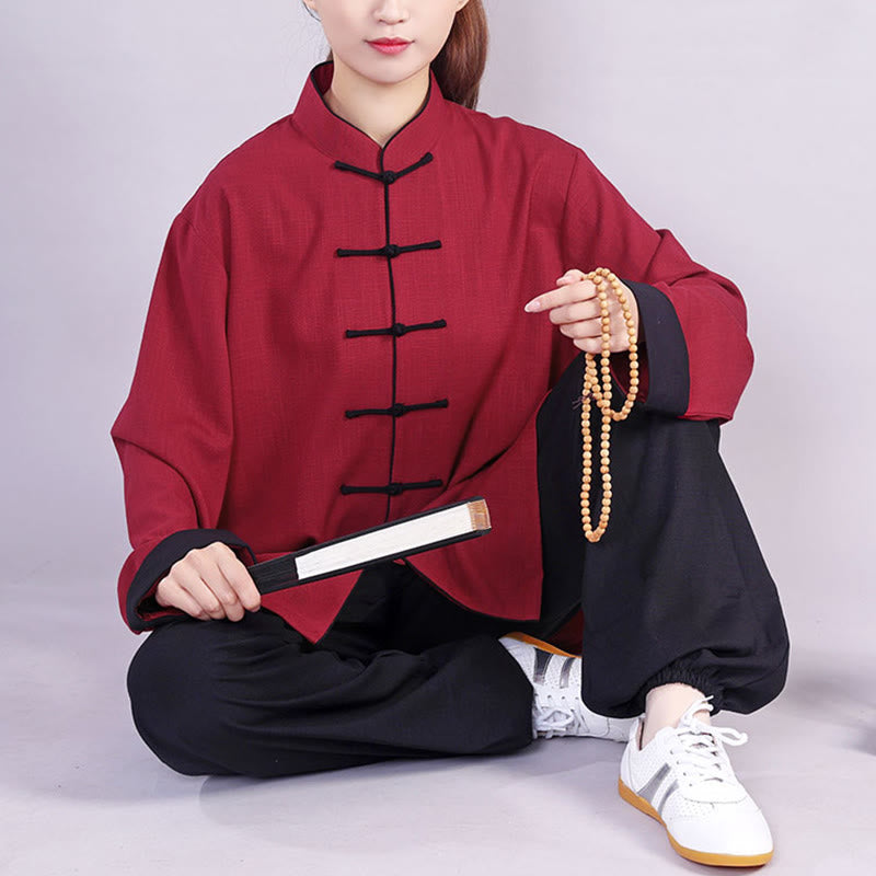 Ensemble de vêtements unisexe en coton et lin avec Buddha Stones, 2 pièces, automne-hiver, bouton grenouille, Tai Chi, méditation, Qigong, pratique zen - image 6