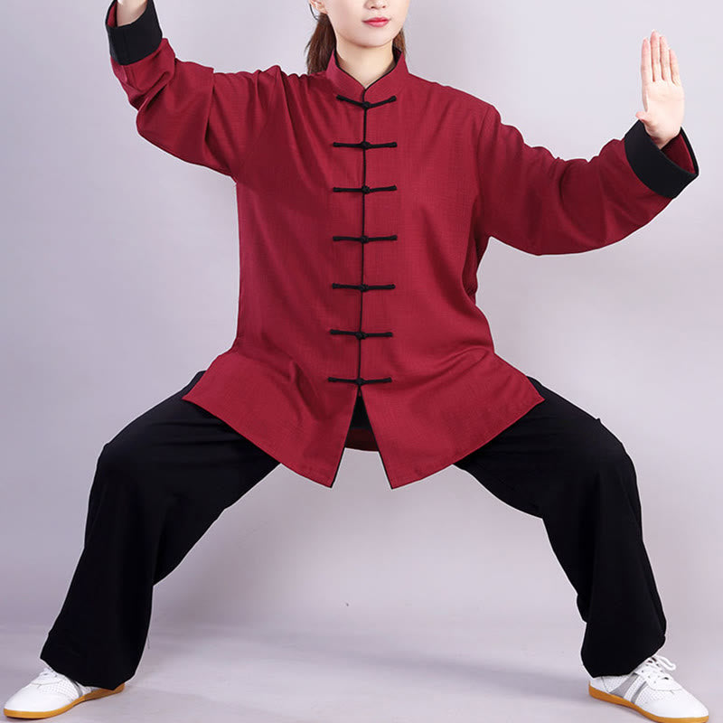 Ensemble de vêtements unisexe en coton et lin avec Buddha Stones, 2 pièces, automne-hiver, bouton grenouille, Tai Chi, méditation, Qigong, pratique zen - image 1