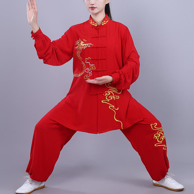 Ensemble de vêtements unisexe en coton avec Buddha Stones et broderie d'automne, dragon, grenouille, bouton, Tai Chi, méditation, Qigong, pratique zen - Rouge - 3XL- Convient aux tailles US/ UK/AU/ EU- XL - image 14