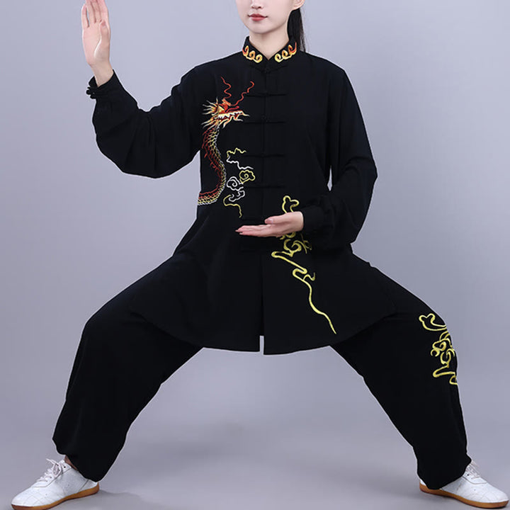 Ensemble de vêtements unisexe en coton avec Buddha Stones et broderie d'automne, dragon, grenouille, bouton, Tai Chi, méditation, Qigong, pratique zen
