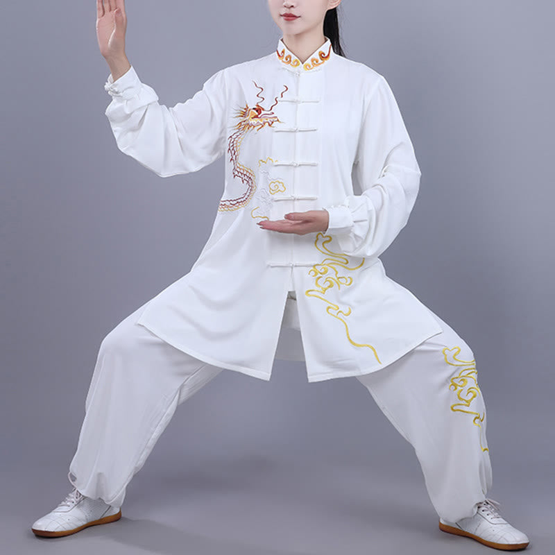 Ensemble de vêtements unisexe en coton avec Buddha Stones et broderie d'automne, dragon, grenouille, bouton, Tai Chi, méditation, Qigong, pratique zen - Blanc - 3XL- Convient aux tailles US/ UK/AU/ EU- XL - image 8