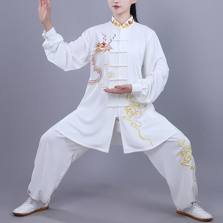 Ensemble de vêtements unisexe en coton avec Buddha Stones et broderie d'automne, dragon, grenouille, bouton, Tai Chi, méditation, Qigong, pratique zen - Blanc - 3XL- Convient aux tailles US/ UK/AU/ EU- XL - image 8