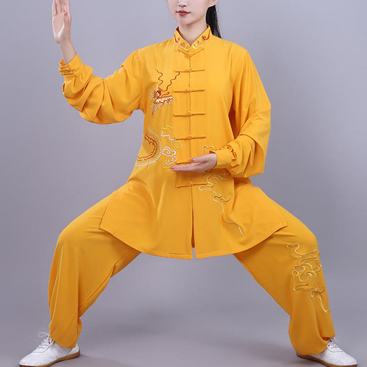 Ensemble de vêtements unisexe en coton avec Buddha Stones et broderie d'automne, dragon, grenouille, bouton, Tai Chi, méditation, Qigong, pratique zen - Jaune - 3XL- Convient aux tailles US/ UK/AU/ EU- XL - image 19