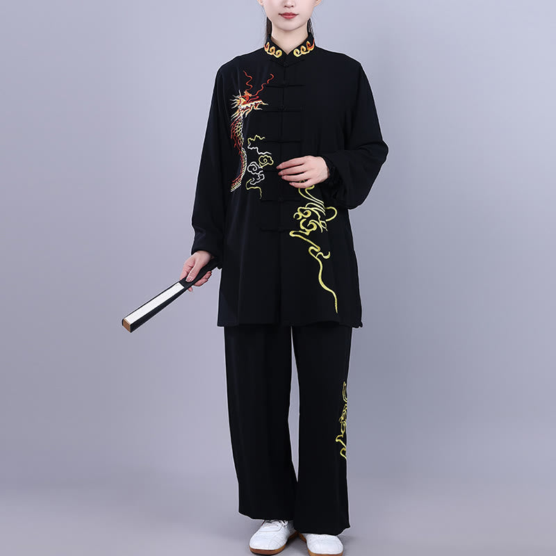 Ensemble de vêtements unisexe en coton avec Buddha Stones et broderie d'automne, dragon, grenouille, bouton, Tai Chi, méditation, Qigong, pratique zen