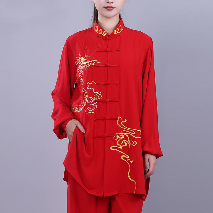 Ensemble de vêtements unisexe en coton avec Buddha Stones et broderie d'automne, dragon, grenouille, bouton, Tai Chi, méditation, Qigong, pratique zen
