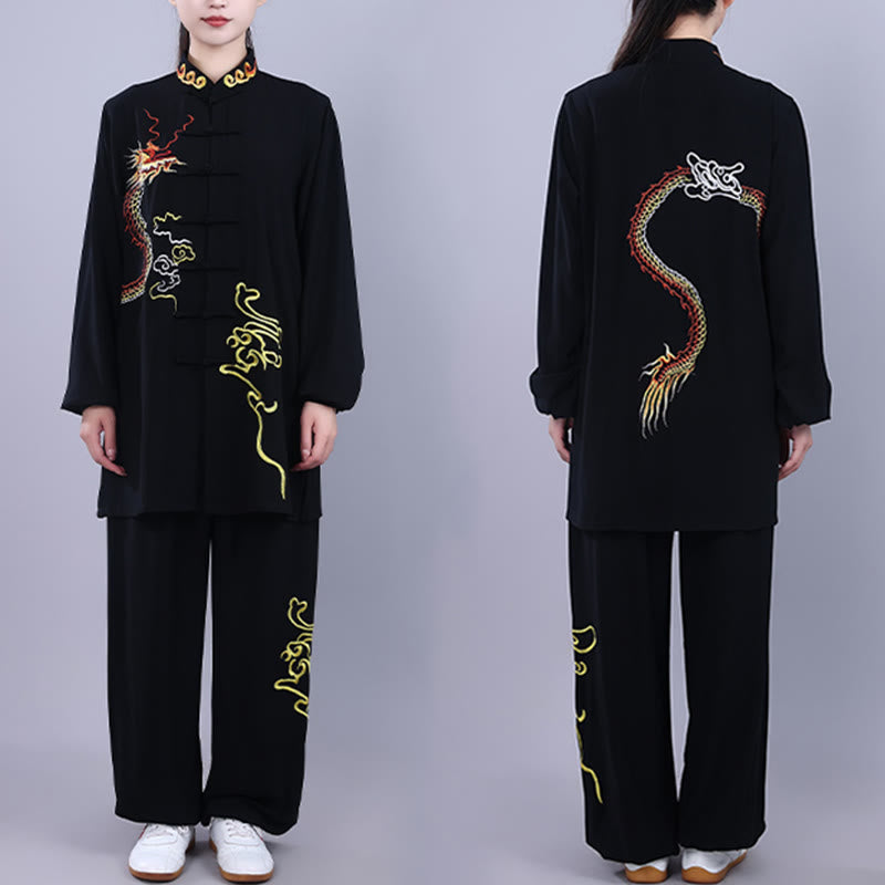 Ensemble de vêtements unisexe en coton avec Buddha Stones et broderie d'automne, dragon, grenouille, bouton, Tai Chi, méditation, Qigong, pratique zen - Noir - 3XL- Convient aux tailles US/ UK/AU/ EU- XL - image 0