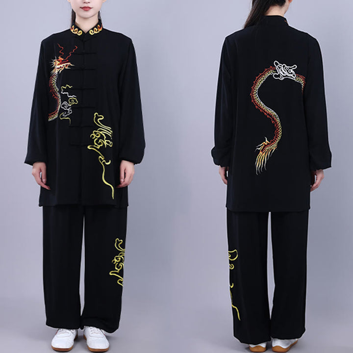 Ensemble de vêtements unisexe en coton avec Buddha Stones et broderie d'automne, dragon, grenouille, bouton, Tai Chi, méditation, Qigong, pratique zen - Noir - 3XL- Convient aux tailles US/ UK/AU/ EU- XL - image 0