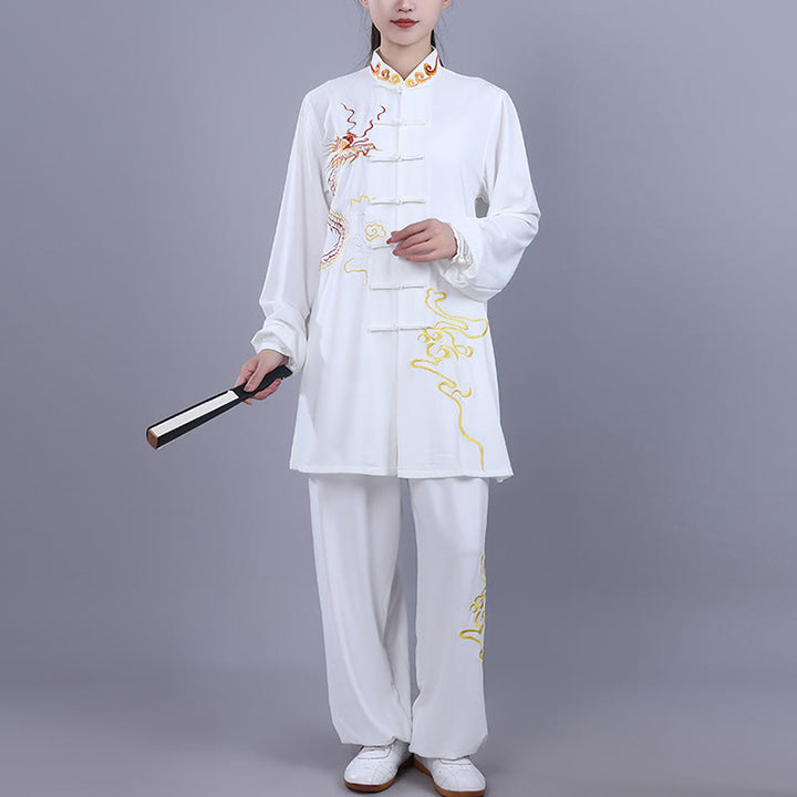 Ensemble de vêtements unisexe en coton avec Buddha Stones et broderie d'automne, dragon, grenouille, bouton, Tai Chi, méditation, Qigong, pratique zen