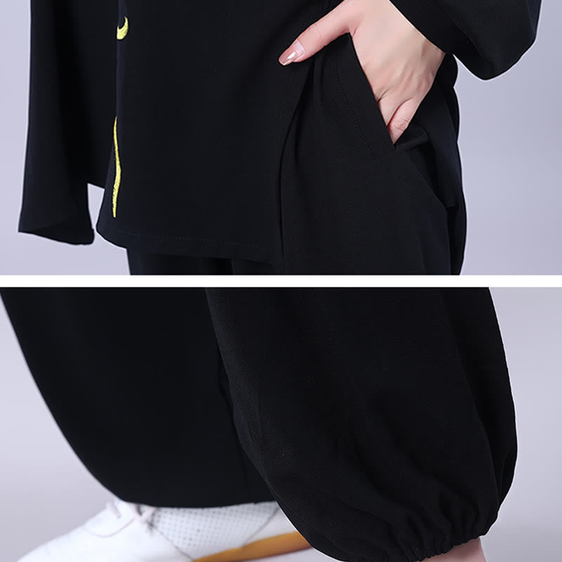 Ensemble de vêtements unisexe en coton avec Buddha Stones et broderie d'automne, dragon, grenouille, bouton, Tai Chi, méditation, Qigong, pratique zen