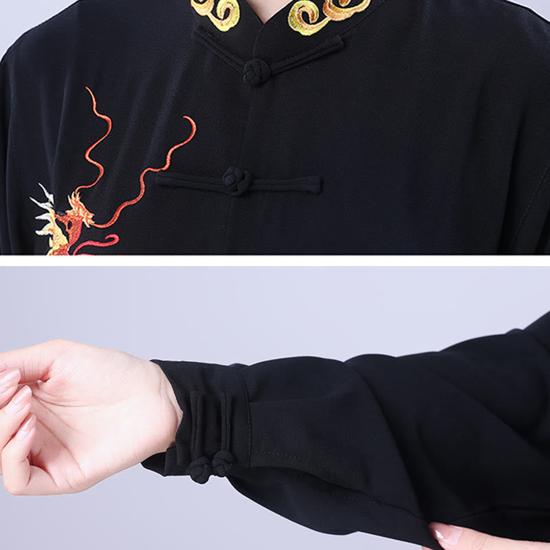 Ensemble de vêtements unisexe en coton avec Buddha Stones et broderie d'automne, dragon, grenouille, bouton, Tai Chi, méditation, Qigong, pratique zen
