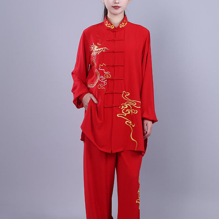 Ensemble de vêtements unisexe en coton avec Buddha Stones et broderie d'automne, dragon, grenouille, bouton, Tai Chi, méditation, Qigong, pratique zen